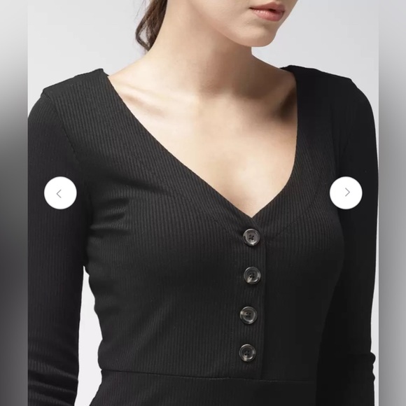 Forever 21 Black Long Sleeve V Neck Mini Dress. Size M. - Picture 3 of 8